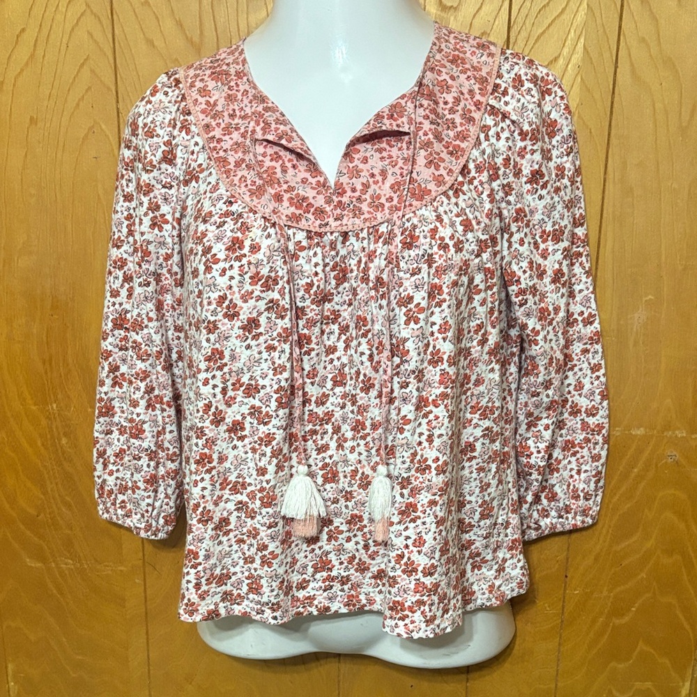 Style & Co. Pink Floral Blouse with Tassels